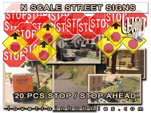 N Scale Signs Stop Ahead Pack 1