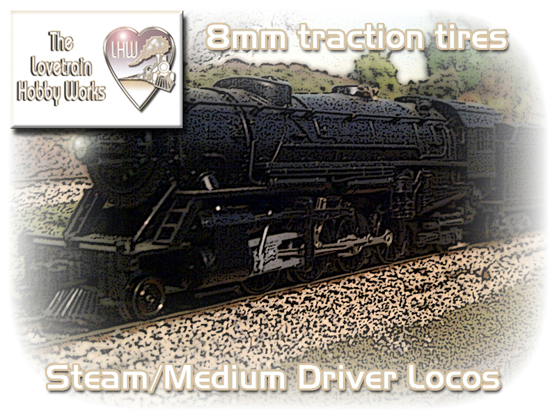 Packs of 8 MIXED WIDTH Tender-drive Steam & Diesel locos Traction Tyres 
